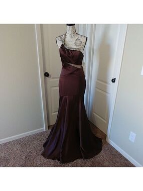 NWT Fire& Ice Brown one shoulder trumpet/mermaid brown prom dress 8